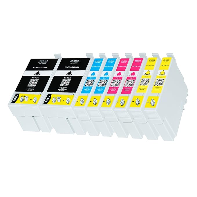 8 Druckerpatronen für Epson T2711 XL - T2714 XL - WF 3620 3640 7110 7610 7620 - Black 32ml, Cyan Magenta Yellow je 18 ml