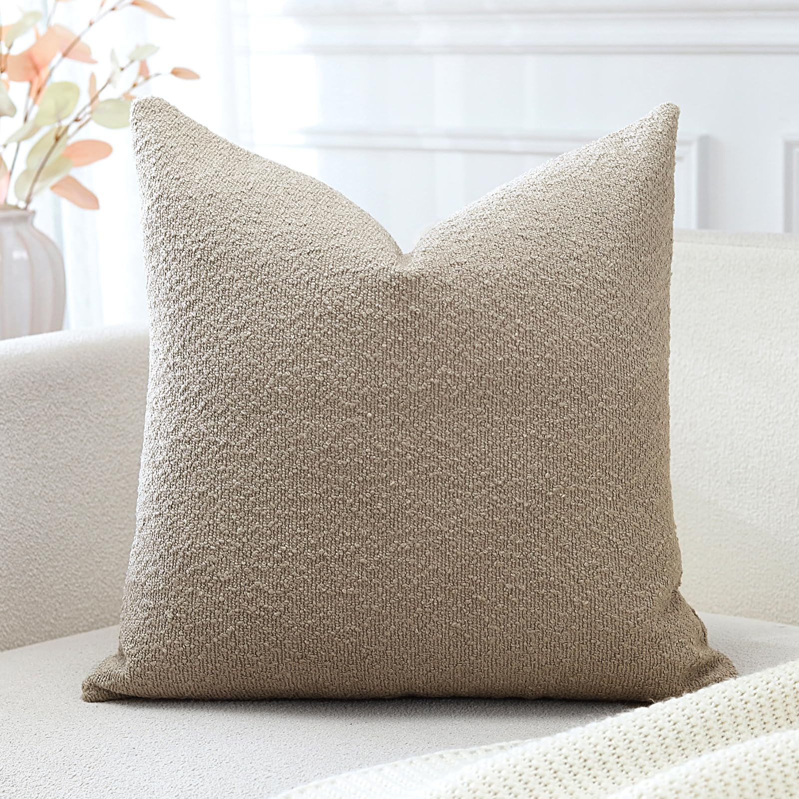 Artscope Pack of 1 Textured Boucle Cushion Covers Square Pillow Cases Cozy Soft Decorative Couch Pillow Covers for Chair Sofa Bedroom Living Room Home Decor 50x50cm, Camel