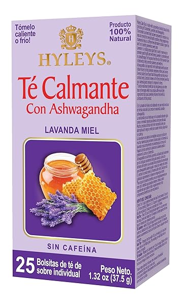 HYLEYS CALM TEA WITH ASHWAGANDHA – LAVENDER & HONEY FLAVOR – CAFFEINE-FREE, HERBAL TEA – 25 TEA BAGS – SLEEPY CHAMOMILE BEDTIME BLEND: NATURAL HERBAL TEA FOR DEEP RELAXATION & RESTFUL SLEEP