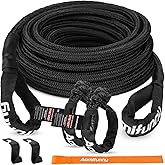 Aomifunny 7/16" x 30ft UHMWPE Tow Rope, 31,200 Lbs Break Strength, Heavy Duty Tow Strap Recovery Kit for ATV, UTV, SUV, Cars(Black)