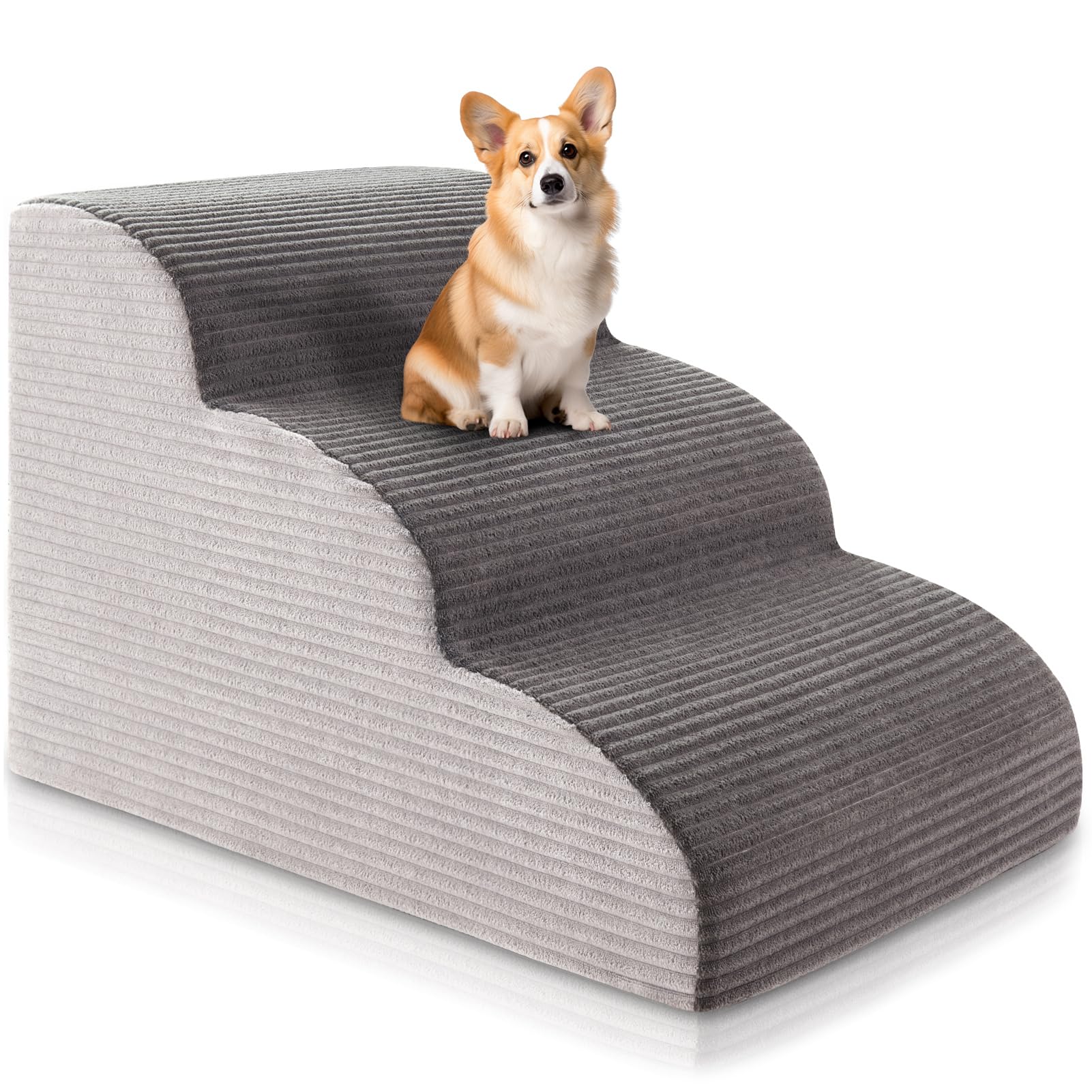 Photo 1 of 15.7”H Curved Dog Stairs Ramp for Beds Couches, Pet Steps with Durable Non-Slip Washble Fabric Cover, Pet Stairs for Bed Climbing, Dog Steps for Small Dogs and Cats, 3-Tiers?23.4" D x 15.7" W?