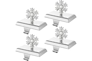 MNKXL Set of 4 Metal Christmas Stocking Holders for Mantle,Heavy Duty Weighted Stocking Holders for Mantle,Silver 3D Snowflake Stocking Holder for Tables Window Fireplace Christmas Decorations