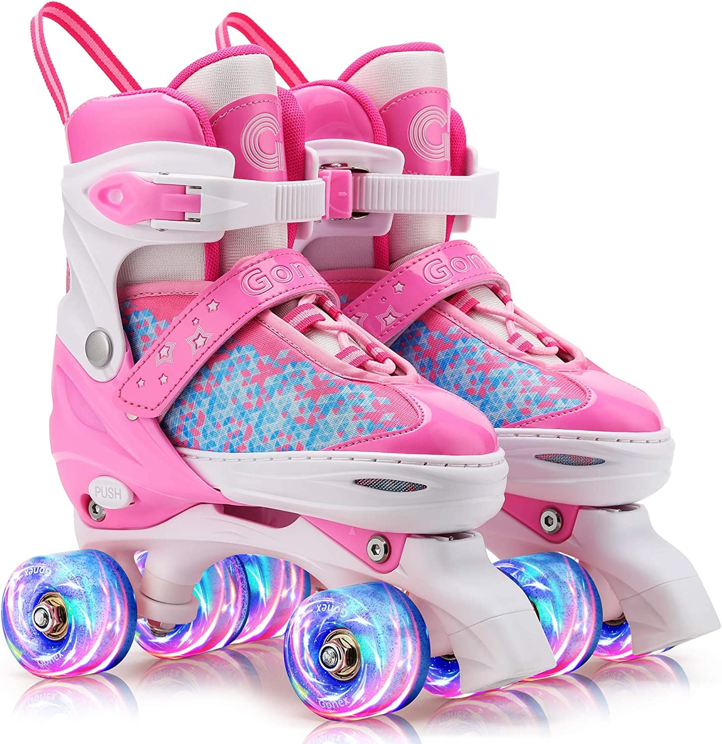 Gonex Verstellbar Rollschuhe, Leuchtenden Rädern Roller Skates für Mädchen Jungen Kinder Erwachsene (S (31-34) EU, ROSA)