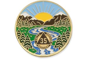 35 Year Sobriety Mint Winding River Gold Plated AA Recovery Medallion/Chip/Token