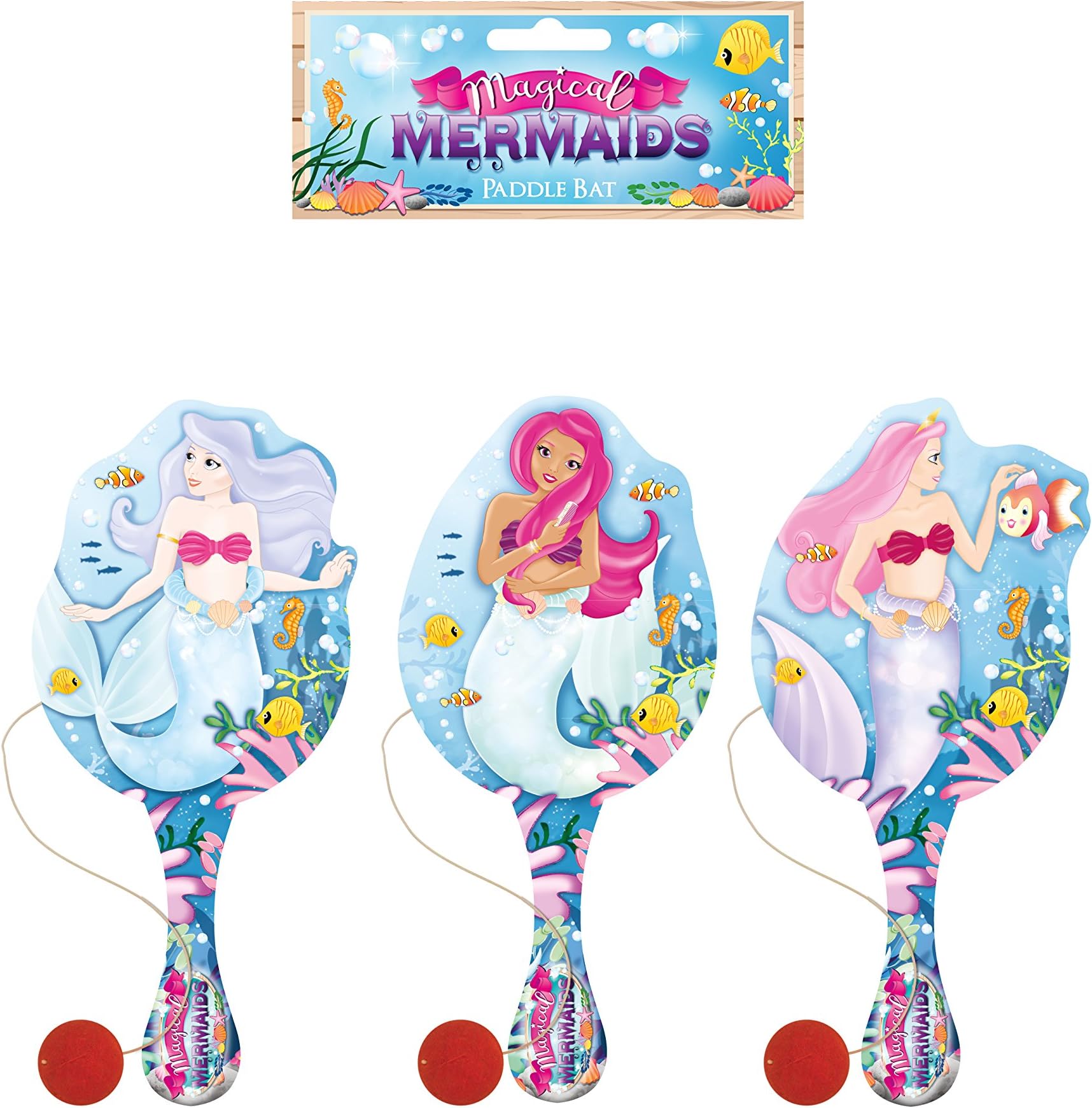 Henbrandt WOODEN MERMAID PADDLE BAT AND BALL CHILDREN'S PARTY BAG FILLERS TOYS GIRLS PARTY