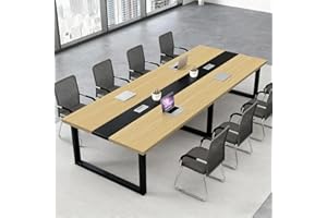 Conference Room Table, Large Seminar Table, Solid Wood Training Desk with 2 Cable Grommets, Rectangle Office Meeting Table (C