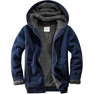WINDFIT Men Sherpa Jacket Heavyweight Zip Hoodie Fleece Hooded