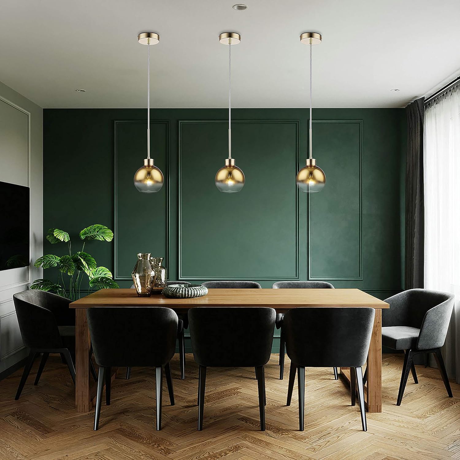 Loclgpm Modern 3 Light Glass Pendant Light Fixture, Gold Globe Mini Ceiling Lighting Adjustable Height Chandelier Hanging Kitchen Island Bedroom Dinning Room Living Room Bathroom Home - - 