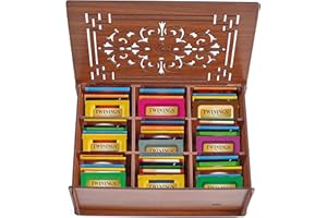 EVA'S GIFT UNIVERSE Twinings Tea Sampler Collection – 80 Tea Bags, 22 Flavors/Assorted Tea, Gift Set in Decorative Bamboo or MDF Box – Tea Organizer Included – Ideal for Home, Office, Family & Friends (Brown MDF Box)