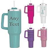 Personalized 40oz Tumbler With Handle and straw | Stainless Steel Insulated Tumbler | Travel Cup | Double Wall Coffee Cup for Hot and Cold Drinks | Shimmer 40oz Tumbler With Handle