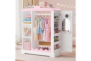Xilingol Kids Armoire with Jewelry Cabinet, Dress up Storage with Mirror and Shelves, Princess Dress Closet and Costumes Wardrobe Closet, Costume Organizer for Bedroom, Kids Room, Girls (White)