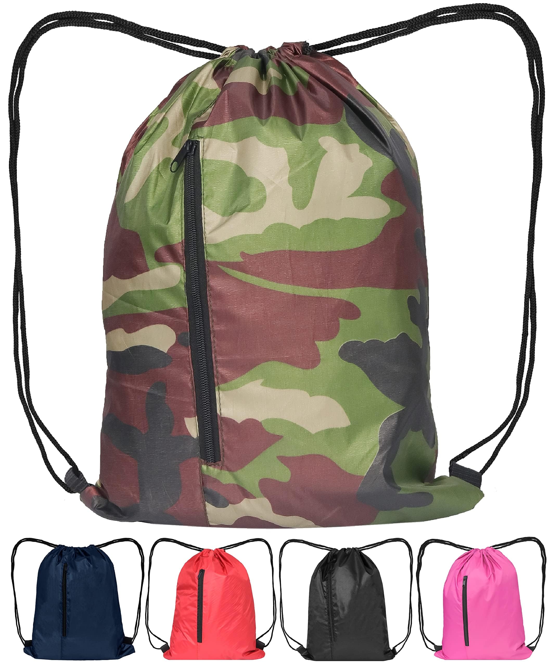 Drawstring Gym Bag Waterproof Premium String Swimming Bags Suitable for Sports, School, Gym, Travel, Beach Swim Football Shoe PE Kit Storage Trainer Bag Kids Men Women (Camo)