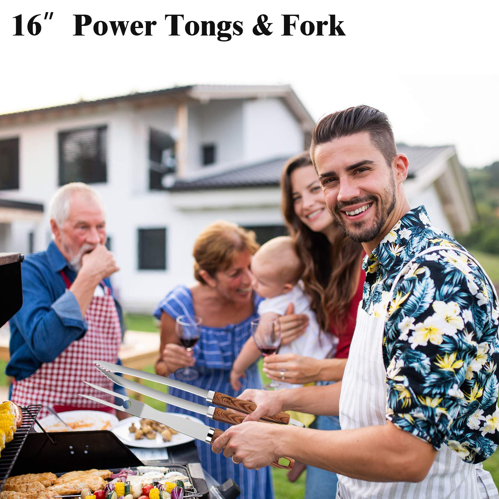 ROMANTICIST 27pcs Heavy Duty Grilling Gifts for Men Dad Christmas, Extra Thick BBQ Accessories Tools Set, Stainless Steel Grill Utensils Kit with Meat Claws, Carrying Bag for Outdoor Camping Brown