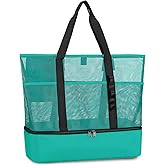 UYLIA Beach Bag with Cooler,Mesh Beach Bags for Women Sandproof for Pool and Swimming Travel Daily with Durable 8 Pocket