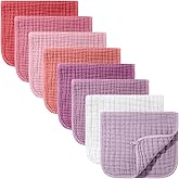 Remagr 8 Packs Muslin Burp Cloths 6 Layers Unisex Baby Items Absorbent Burp Rags Colorful Muslin Washcloths for Baby Plain So