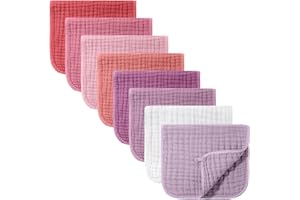 Remagr 8 Packs Muslin Burp Cloths Large 20" x 10", 6 Layers Unisex Baby Absorbent 100% Cotton Burp Rags Colorful Muslin Washcloths for Baby Plain Soft Cotton Cloth for Babies Girls Boys(Vivid Colors)