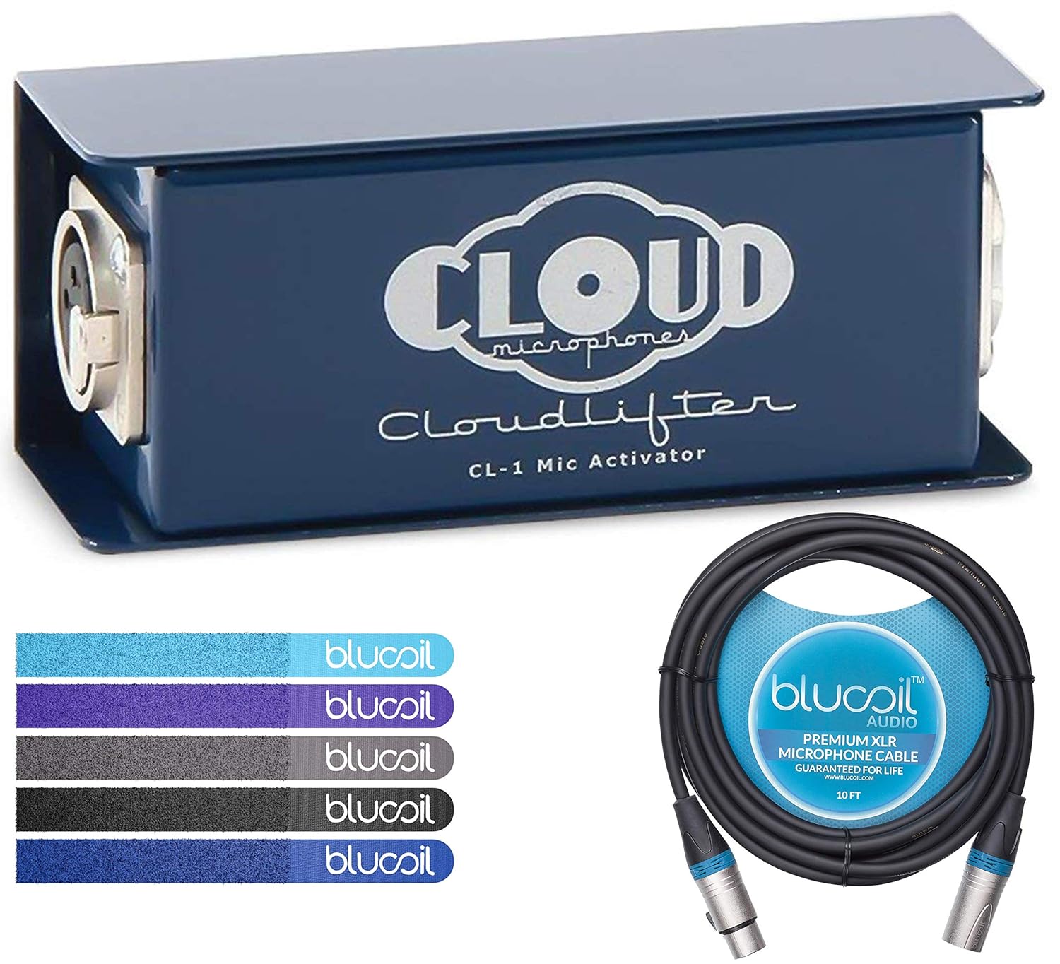Cloud Microphones CL-1 Cloudlifter 1-Channel Mic Activator - Feedback Reducer Bundle with Blucoil 10-Ft Balanced XLR Cable, and 5-Pack of Reusable Cable Ties