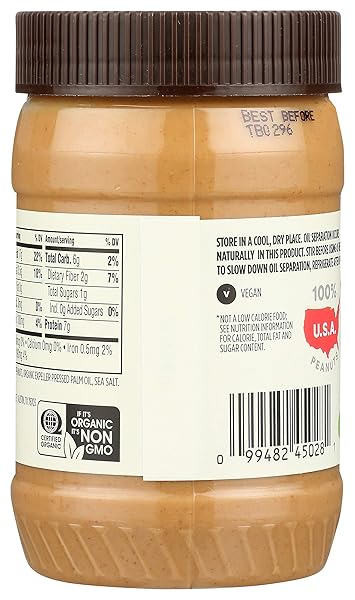 365 BY WHOLE FOODS MARKET, ORGANIC CREAMY PEANUT BUTTER SPREAD, UNSWEETENED, NO STIR, 16 OUNCE