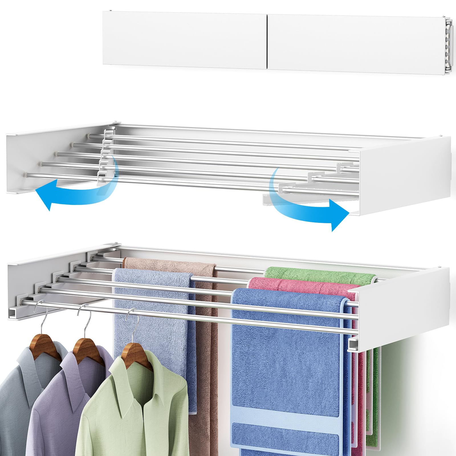 Photo 1 of Wall Mounted Drying Rack Clothing, Foldable Laundry Hanger Dryer Rack, 31.5" Clothes Drying Racks Wall Mount, Collapsible Sweater Drying Rack, Laundry Hanging Rack Indoor or Outdoor, Towel Rack,5 Rods
