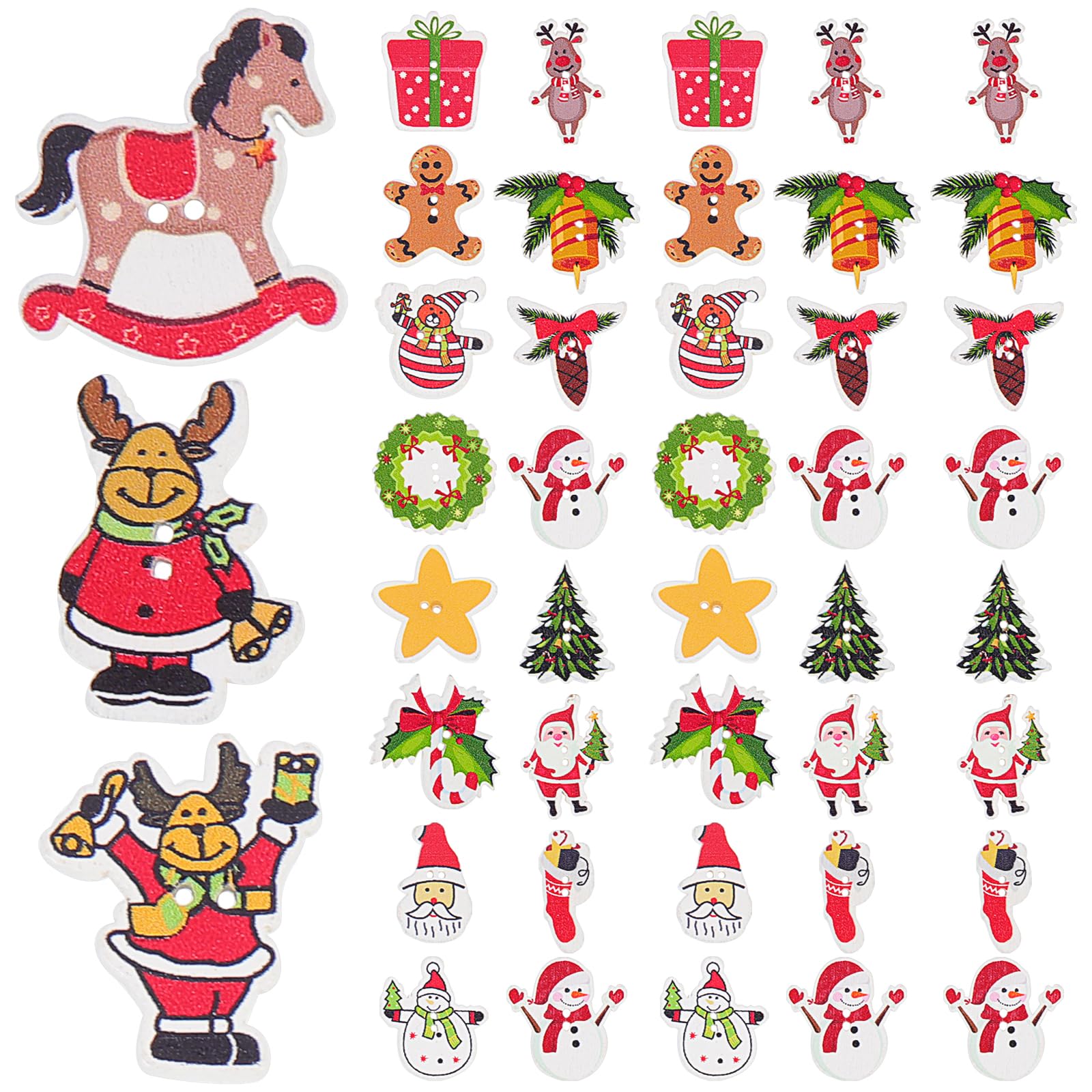 NUOBESTY 100pcs Christmas Wooden Buttons Creative Wooden Buttons Decorative Xmas Decor Xmas DIY Craft s Supply Cartoon DIY Santa Pattern Button s Christmas Supply