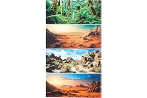 Breling 4 Pcs 30 x 11.8 Inch Reptile Habitat Background with Nano Glue Gobi Sun Cactus Stone and Green Tree Fern Stream Terrarium Background Polyester Durable Aquarium Accessories