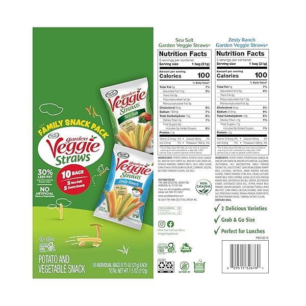 SENSIBLE PORTIONS GARDEN VEGGIE STRAWS, SEA SALT & ZESTY RANCH, 0.75 OZ VARIETY MIX (PACK OF 10)
