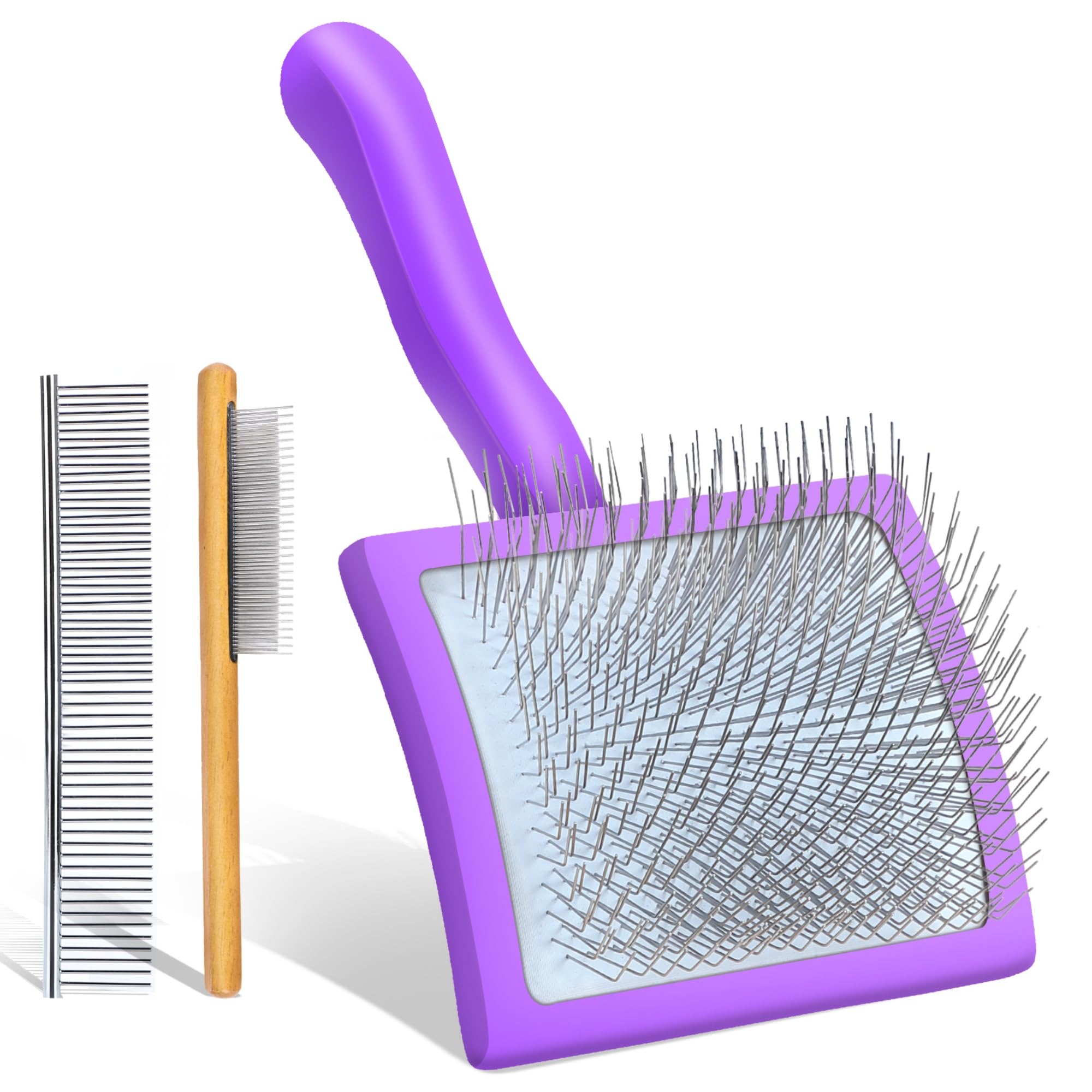 COZYGIFT Dog Slicker Brush for Dogs, Long Hair Doodle Brush, Wooden Dog Brush Grooming Tools for Cockapoo Poodles Goldendoodles, Labradoodles, Large Long Pins and Pet Comb, Purple