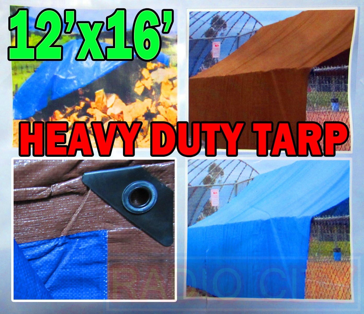 Heavy Duty Brown/Blue Tarp 12 ft x 16 ft (3.6 m x 4.8 m) - Maximum Weather Protection