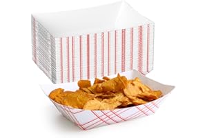 ECOLipak 100 Pack 3lb Paper Food Tray Red, Disposable Paper Boats, Food Holder Trays, Serving Boats for Taco Nacho Hot Dog Snack Fries Dessert Popcorn Sauce