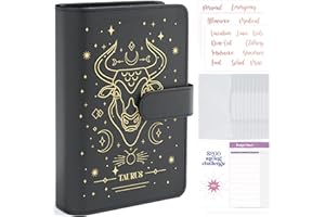 Soul Mama Zodiac Budget Binder With Cash Envelopes - Black Taurus A6 Money Organizer, Cash Binder With Budget Envelopes & Ros
