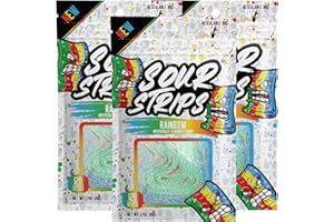 Sour Strips Flavored Sour Candy Strips, Deliciously Sour Chewy Candy Belts, Vegetarian Candies, 3 Pack (Rainbow (3-Pack))