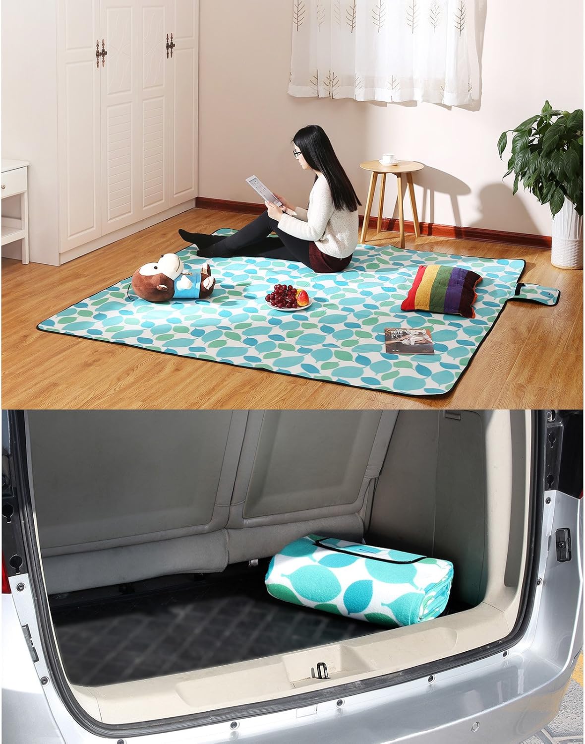 SONGMICS GCM78Y - XXL Fleece Picnic Blanket, 200 x 200 cm XXL, Insulated, Waterproof, with Carrying Handle - Image 3