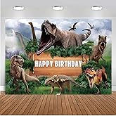 XZEIT 3D Dinosaur Theme Happy Birthday Banner, 72” x 44” 3D Birthday Decoration Dinosaur Party Backdrops, Extra Large Photogr
