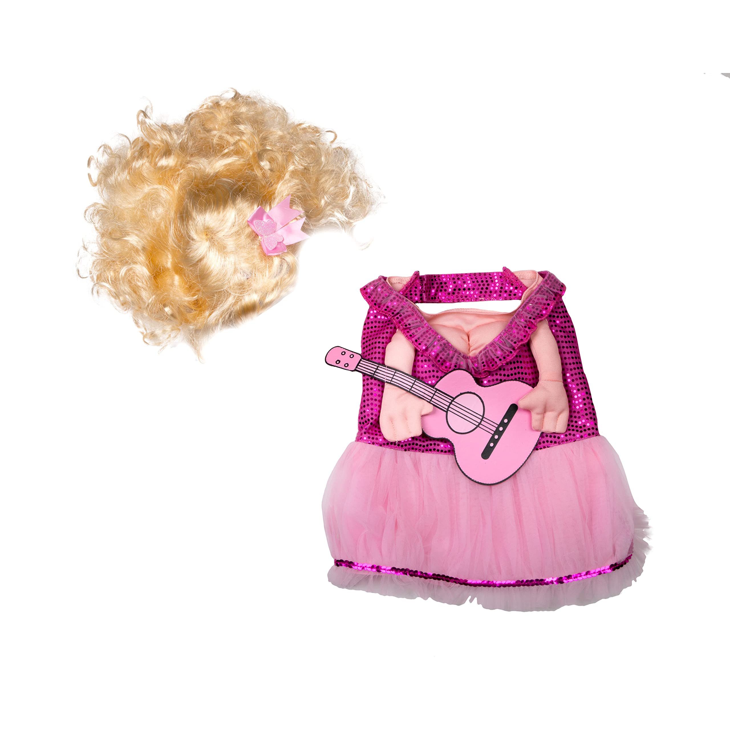 Photo 1 of Doggy Parton Pink Dress, Guitar & Wig Set - XS/S