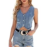 Oulivey Cropped Y2K Denim Vest for Womens Button Down Sleeveless Corset Jean Tank Waistcoat