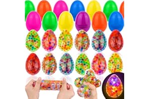 HIPYGYM 12 Pack Easter Egg Fillers with 12 Light Up Egg Shaped Fidget Stress Balls, Squeeze Stress Relief Toys Filled Easter Eggs Hunts Party Favors, Easter Basket Stuffers for Kids Toddler Teens Boys Girls