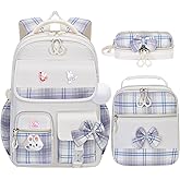 NSEQB Girls Backpack,Kids School Backpack With Lunch Box Pencil Case Set,Cute Childrens Schoolbag For Girls