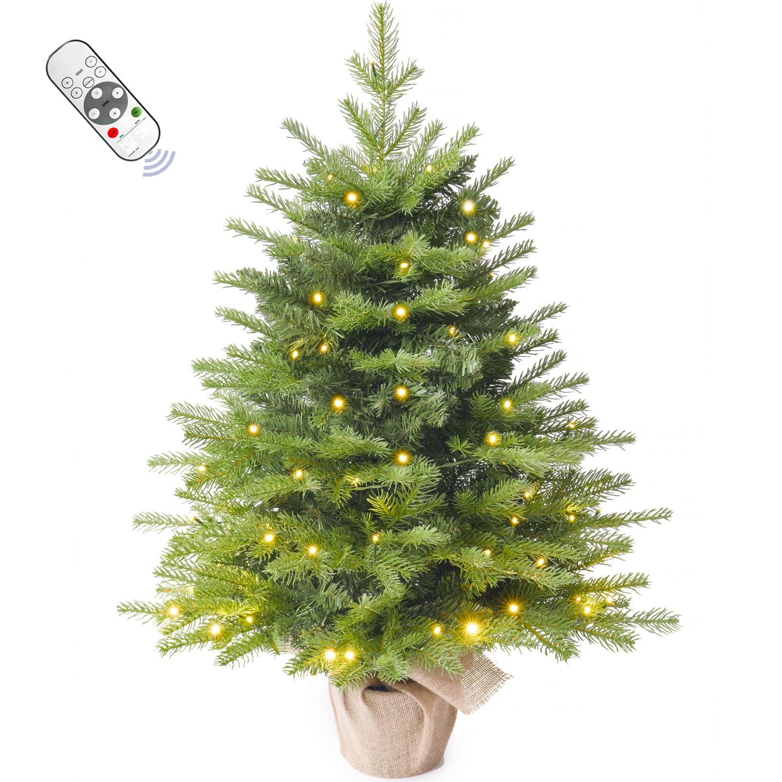 Photo 1 of 3ft Pre- Artificial Small Mini Christmas Tree with Warm White Multi-Color LED Lights, Remote Control and Timer, Perfect for Xmas Tabletop Decorations, Home, Kitchen, Dining Table top Green