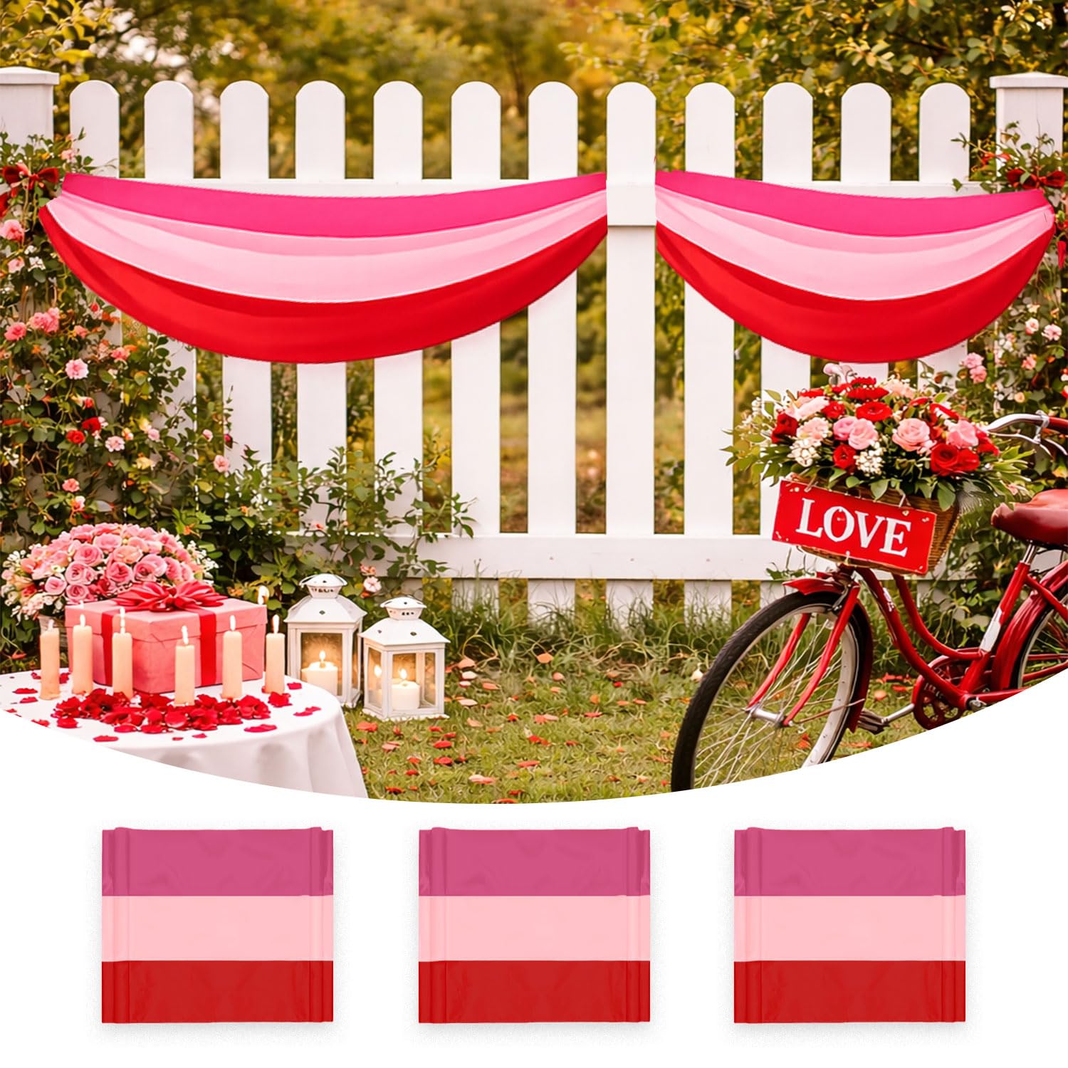 LinaGarten 3Pack Valentine’s Day Bunting 2x20ft Red Pink Stripe Bunting Banner Valentines Bunting Décor Outdoor Garden Fence Porch Decor Engagement Party Anniversary/Wedding Decoration Image