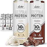 Slate Milk - Ultra Protein Shake - Best Sellers Pack - Chocolate, Vanilla - 30g Protein, 1g Sugar, 130 Calories, 2g Net Carbs - Lactose Free, No Added Sugar, Ultra Filtered Milk - 11 fl oz, 12 Cans