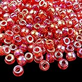 300 Pieces Pony Beads AB Colors Acrylic Spacer Beads for DIY Crafts Braids Bracelet Jewelry Making (6x9mm, Red AB)