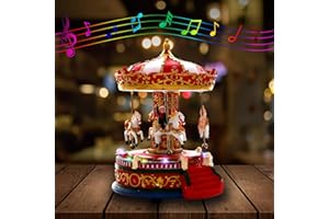 ABLINGAMSUIT Christmas Carousel Figurines Decoration Christmas Village House Musical Carousel with 6 Moving Horses Go Round, 8 Pieces of Music Snow Globe, Music Box for Girl and Boy Kids (Carouel)