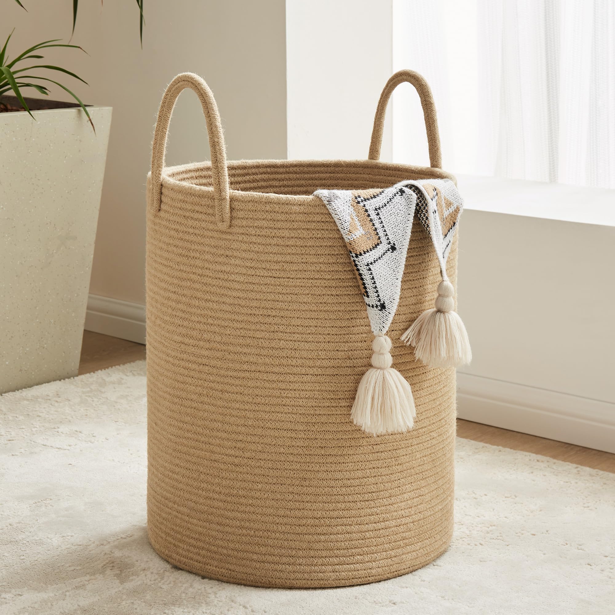 Photo 1 of YOUDENOVA Cotton Laundry Hamper, 72L - Woven Collapsible Basket - Jute Brown