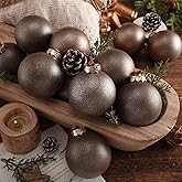 Yunlly 12 Pcs Neutral Textured Christmas Ball Ornaments Rustic Earth Toned Xmas Ornaments Antique Farmhouse Modern Christmas Decor for Tree Home Decor(Copper Brown,3.2 Inch,Neutral)