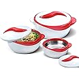Pinnacle Insulated Casserole Dish with Lid 3 pc. Set 2.6/1.5/1 qt. Hot Pot Food Warmer/Cooler –Thermal Soup/Salad Serving Bowl- Stainless Steel Hot Food Container–Best Gift Set for Moms –Holidays Red