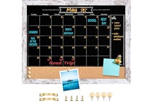 TORASO Magnetic Chalkboard Calendar Corkboard, 13" x 17" Combination Chalk Board Bulletin Board, Vintage White Framed Blackboard Calendar Cork Combo Board(ZHHB-Wood WH-3343)