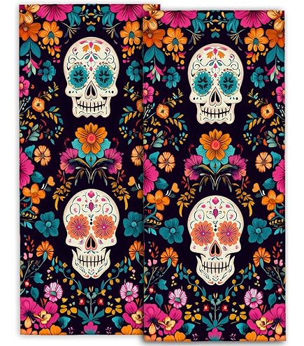 Amazon.com: Day of The Dead Sugar Skull Set of 2 Decorative Towels