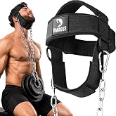 DMoose Fitness Neck Harness for Weight Lifting - Soft Padded Head &amp; Chin Strap with 30" Heavy Duty Steel Chain - Neck Exerciser, Trainer &amp; Strengthener to Support Injury Recovery and Intense Workouts