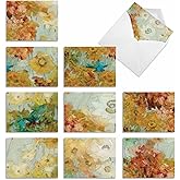 The Best Card Company - 10 Boxed Note Cards with Flowers - Blank Assorted Floral Notecards Bulk (4 x 5.12 Inch) - Batik Blossoms M6590OCB