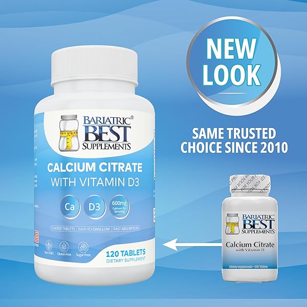 BARIATRIC CALCIUM CITRATE WITH VITAMIN D3-600MG CALCIUM PER SERVING, 120 TABLETS, ESSENTIAL FOR POST-BARIATRIC SURGERY, FORMULATED PER ASMBS GUIDELINES FOR BYPASS & SLEEVE PATIENTS